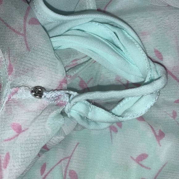 ALFANI Mint Green Floral Blouse Size XL Petite Sheer Short Sleeve Top Over Cami - Picture 9 of 10
